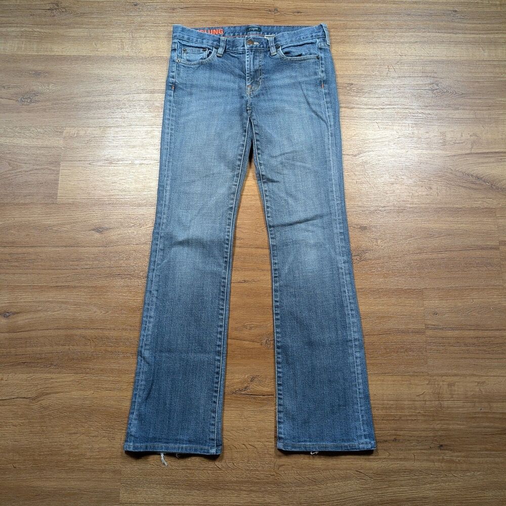J Crew Hipslung Bootcut Jeans Womens Size 27 Medium Wash Denim Stretch Mid Rise